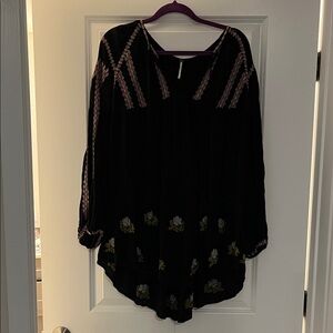 Free People Black Blouse with Pink and Gold Accents